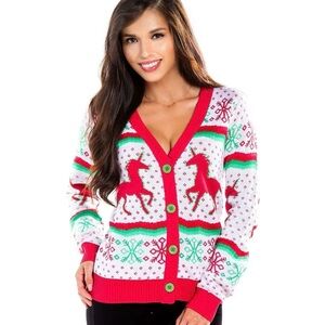 Tipsy Elves Christmicorn Cardigan Button Down Sweater 
Size Small